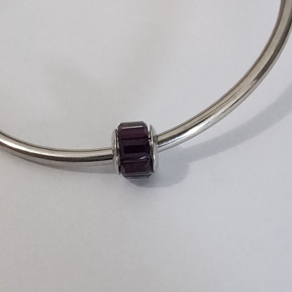 Silver Purple Crystal‎ Spacer Charm for Pandora Style Bracelet